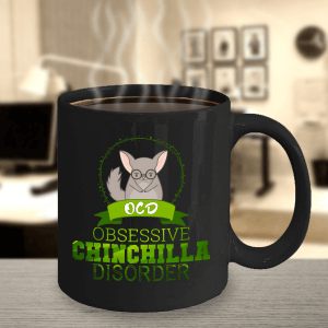Obsessive Chinchilla Disorder Black Ceramic Mug (Green Design)