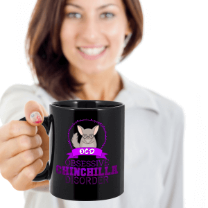 Obsessive Chinchilla Disorder Black Ceramic Mug (Purple Design)