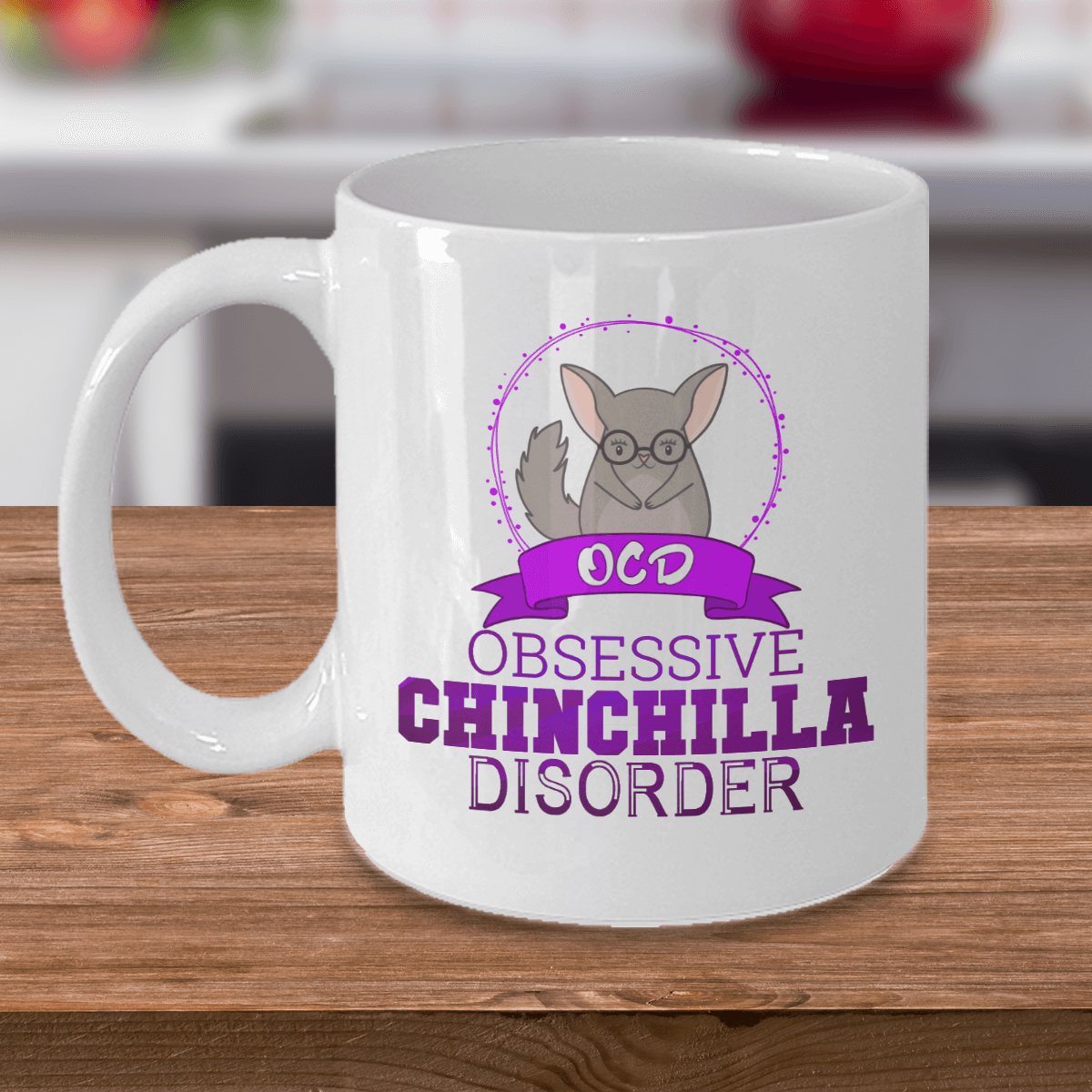 Obsessive Chinchilla Disorder White Ceramic Mug (Purple Design)